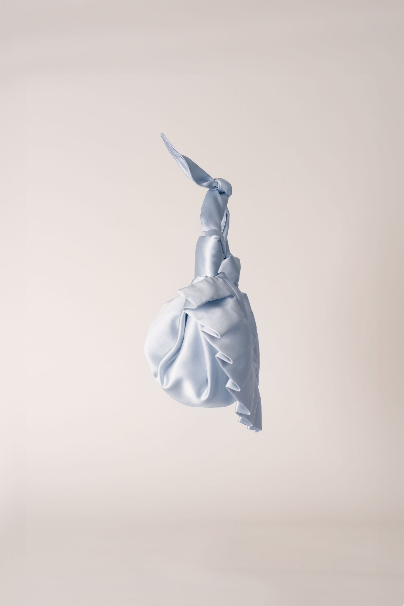MLE Pleated Satin Nodo Mini Clutch Handbag in Ice Blue