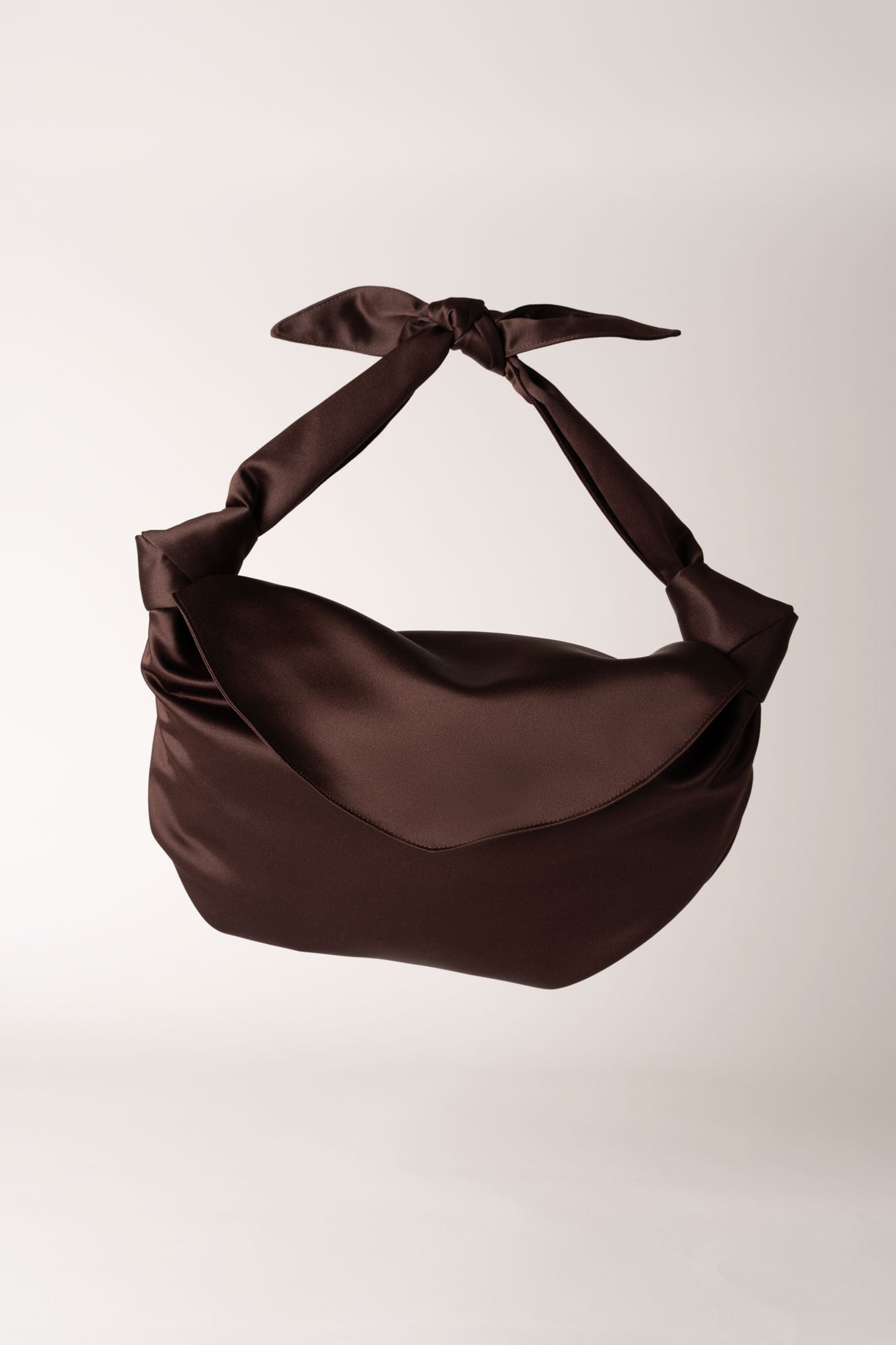 MLE Nodo Satin Shoulder Handbag in Brown