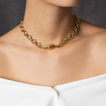 Woman wearing the Gold-plated Gentlewoman's Agreement Necklace